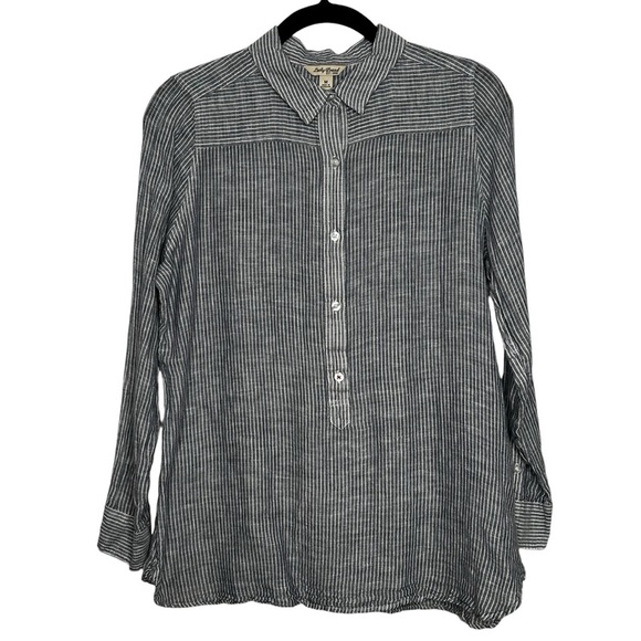 Lucky Brand Linen Blend Striped Tunic Top w/Collar Sz M - Picture 1 of 13